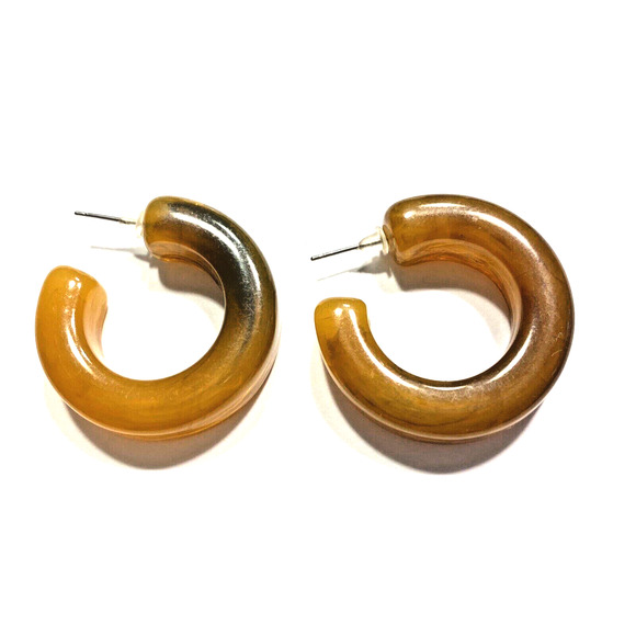 Vintage Chunky Hoop Earrings Pierced Acrylic Lucite Apple Juice Tones Faux Hoops - Picture 1 of 6